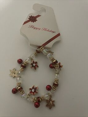 Festive Gold-Tone Holiday Charm Bracelet with Green and Red Enamel